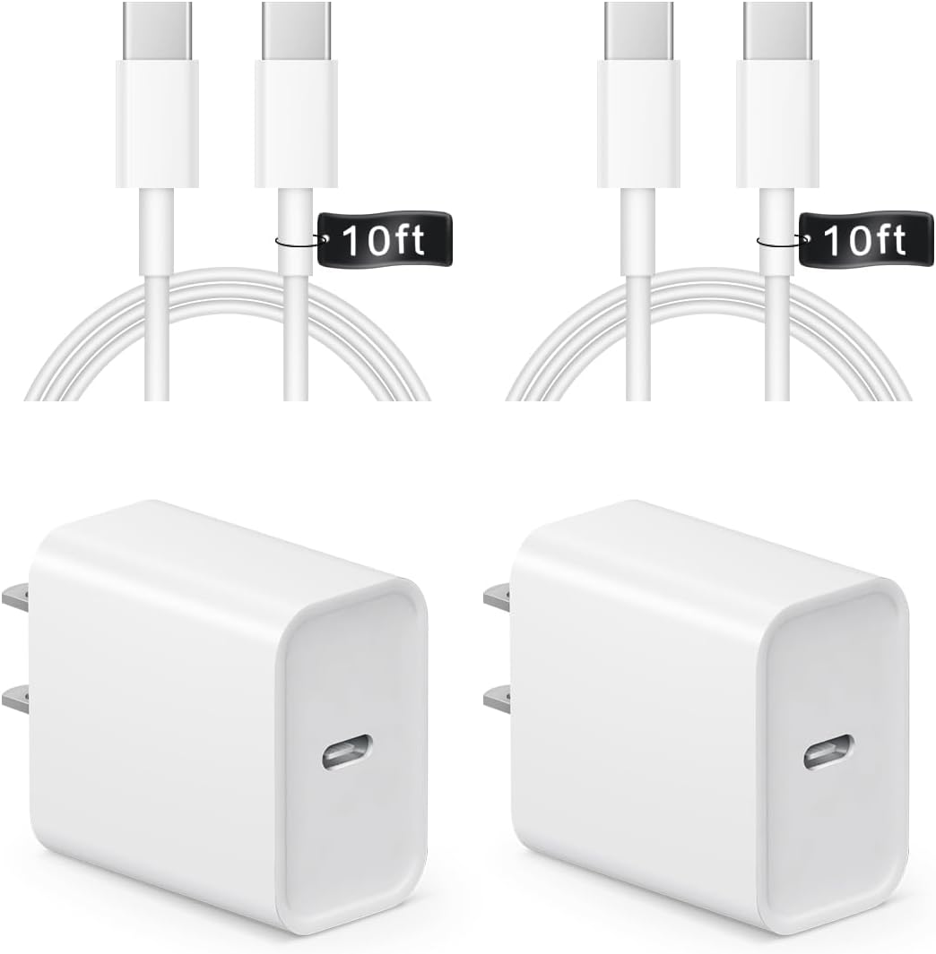 iPhone 17 16 15 Charger Fast Charging 10FT - 20W USB C Charger Block | with 10FT Extra Long Type C to C Cable Compatible with iPhone 17/17 Pro/17 Pro Max/Air/16/16e/15, iPad Pro, iPad Air (White)