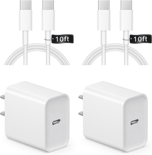 iPhone 17 16 15 Charger Fast Charging 10FT - 20W USB C Charger Block | with 10FT Extra Long Type C to C Cable Compatible with iPhone 17/17 Pro/17 Pro Max/Air/16/16e/15, iPad Pro, iPad Air (White)