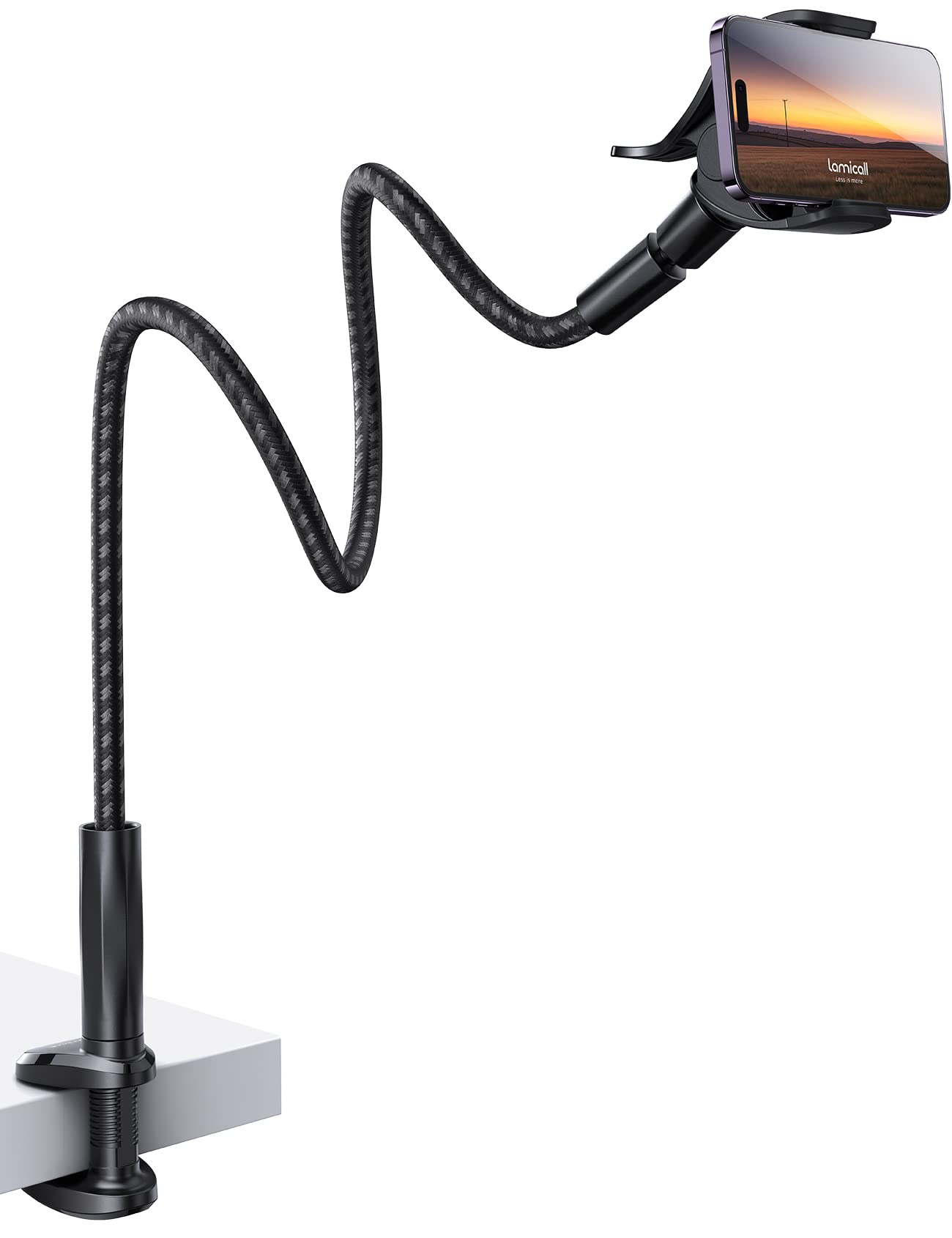 Lamicall Nylon Braided Gooseneck Phone Holder for Bed, 38" Overall Length | 360° Rotating Phone Clamp, Aluminum Core Flexible Arm, Stable Hands-Free Viewing for Bed, Desk, Headboard, Fits 4-7" Phones