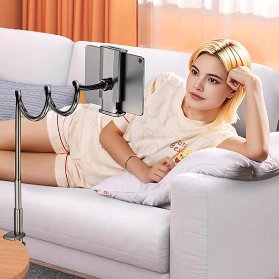 1-Pack Gooseneck Phone Holder,360° Rotation,Flexible Long Arm,Clip-On,Black | Universal Cellphone Stand with Sturdy Clip Base, Adjustable Arm for Bed & Desk Use, Compatible with All Smartphones,Tablets