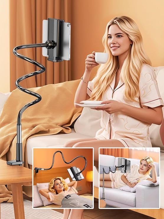1-Pack Gooseneck Phone Holder,360° Rotation,Flexible Long Arm,Clip-On,Black | Universal Cellphone Stand with Sturdy Clip Base, Adjustable Arm for Bed & Desk Use, Compatible with All Smartphones,Tablets