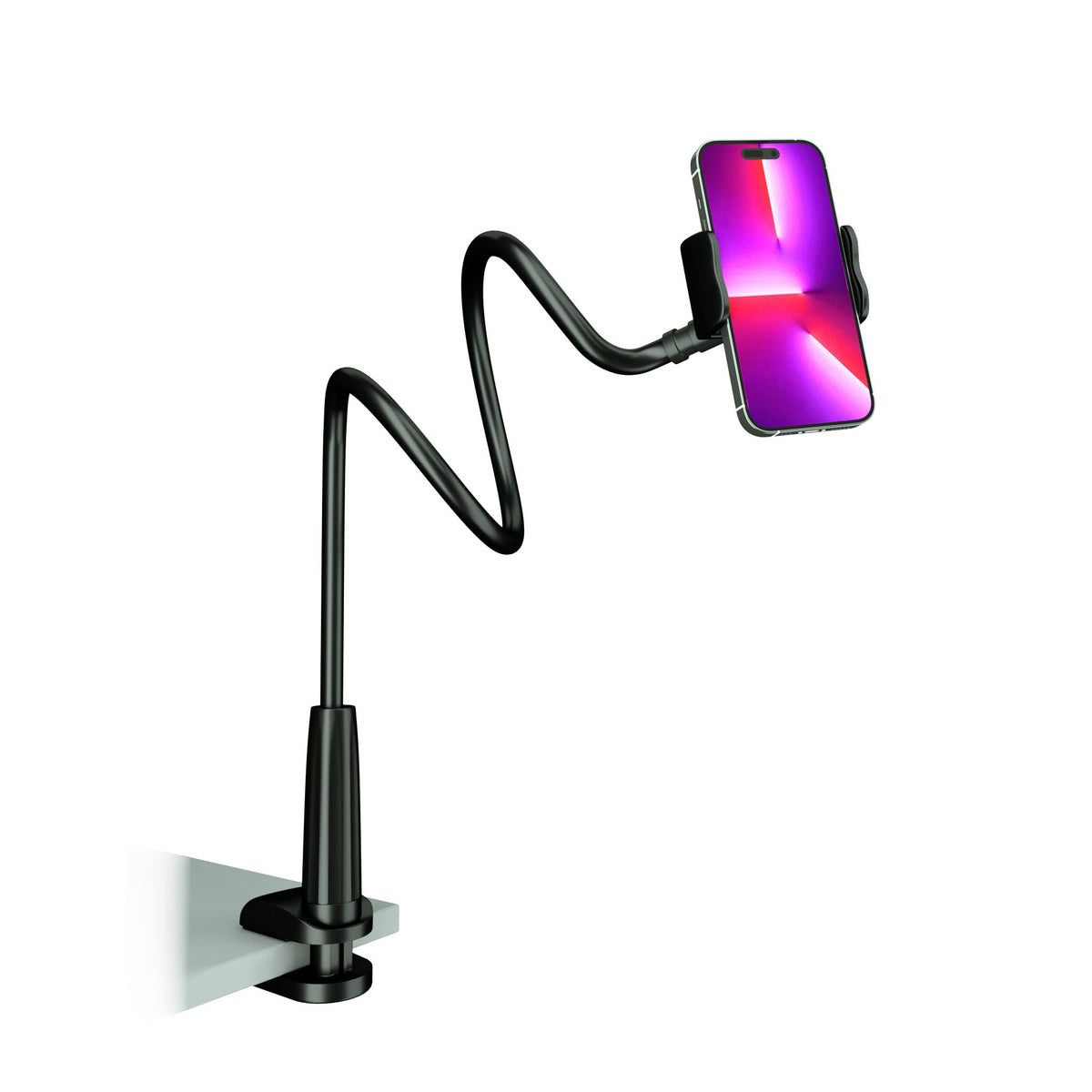 Gooseneck Phone Holder for Bed, Flexible Overhead Cell Phone Mount for Desk, Hands-Free Viewing Clamp Stand Compatible with iPhone 17 16 15 Pro Max and 3.5-7" Devices