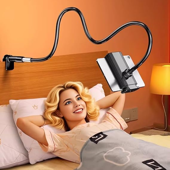 1-Pack Gooseneck Phone Holder,360° Rotation,Flexible Long Arm,Clip-On,Black | Universal Cellphone Stand with Sturdy Clip Base, Adjustable Arm for Bed & Desk Use, Compatible with All Smartphones,Tablets