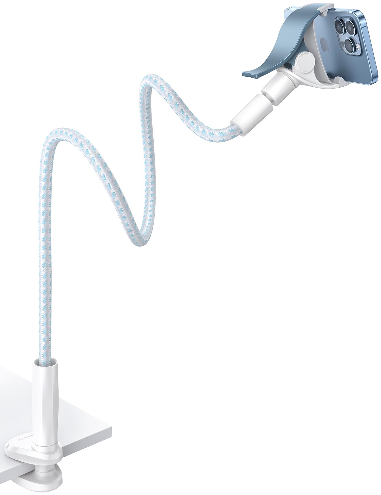 Gooseneck Phone Holder for Bed - [Unique Nylon Braid] 38” Long Flexible Lazy Arm Clip, 360 Adjustable Overhead Phone Mount for iPhone 15 14 13 12 11 Pro Max Mini Plus, All 4-7" Cellphone