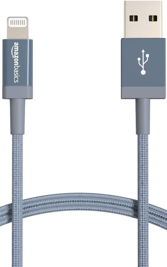 Amazon Basics USB-A to Lightning Cable, Apple MFi Certified, Nylon Braided Cord, Fast Charger for iPhone 14 13 12 11 X Xs Pro, Pro Max, Plus, iPad, 6 Foot, Dark Gray