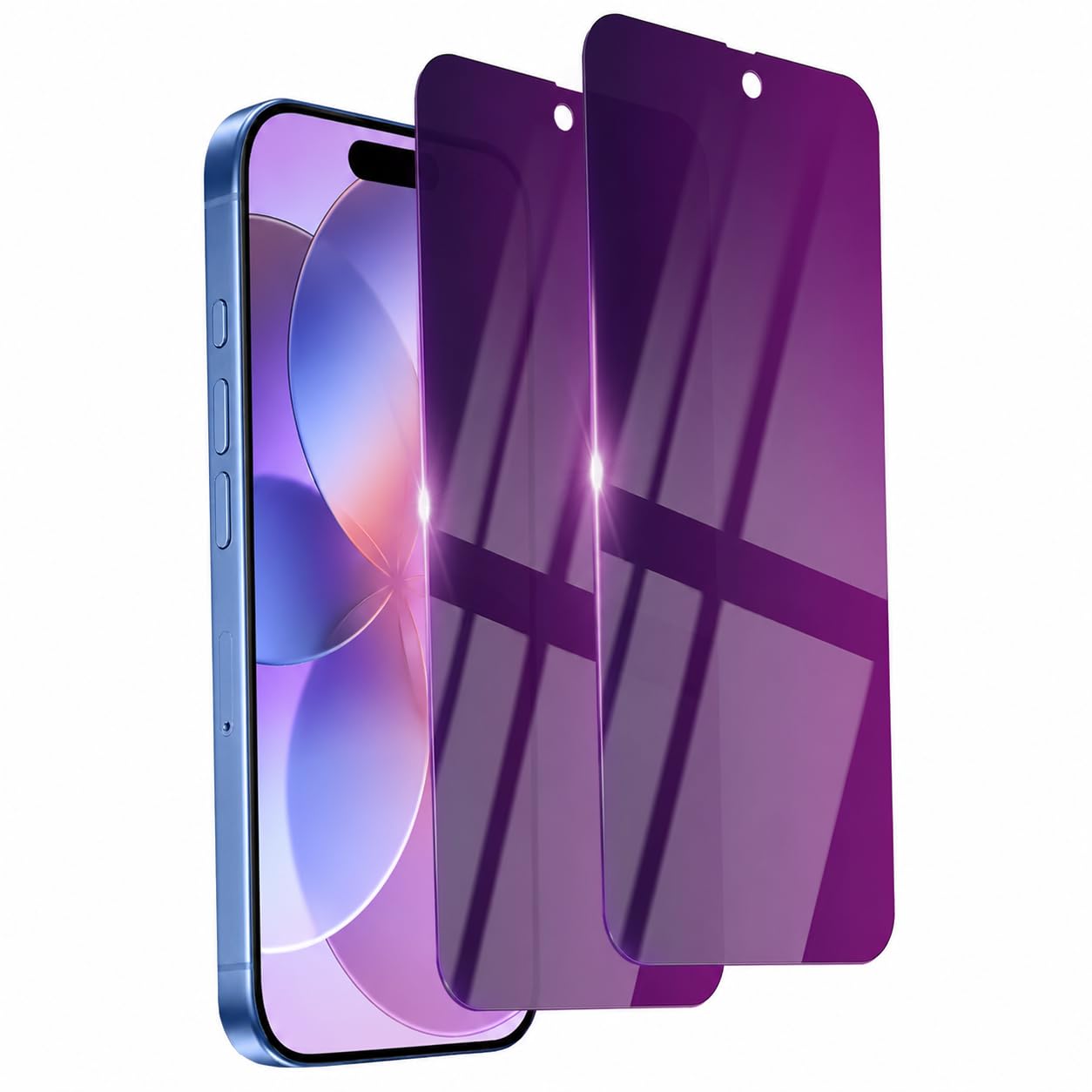2 Pack Privacy Screen Protector for iPhone 14/13 Pro/13 Tempered Glass 6.1inch Private Saver Purple Anti-Spy Anti-Blue Light Anti-Scratch Full Coverage