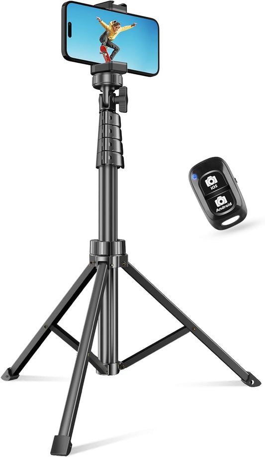SENSYNE 62" Phone Tripod for iPhone, Extendable Selfie Stick Tripod Stand with Wireless Remote and Phone Holder, Cell Phone Tripod for Video Recording, Compatible with iPhone Android