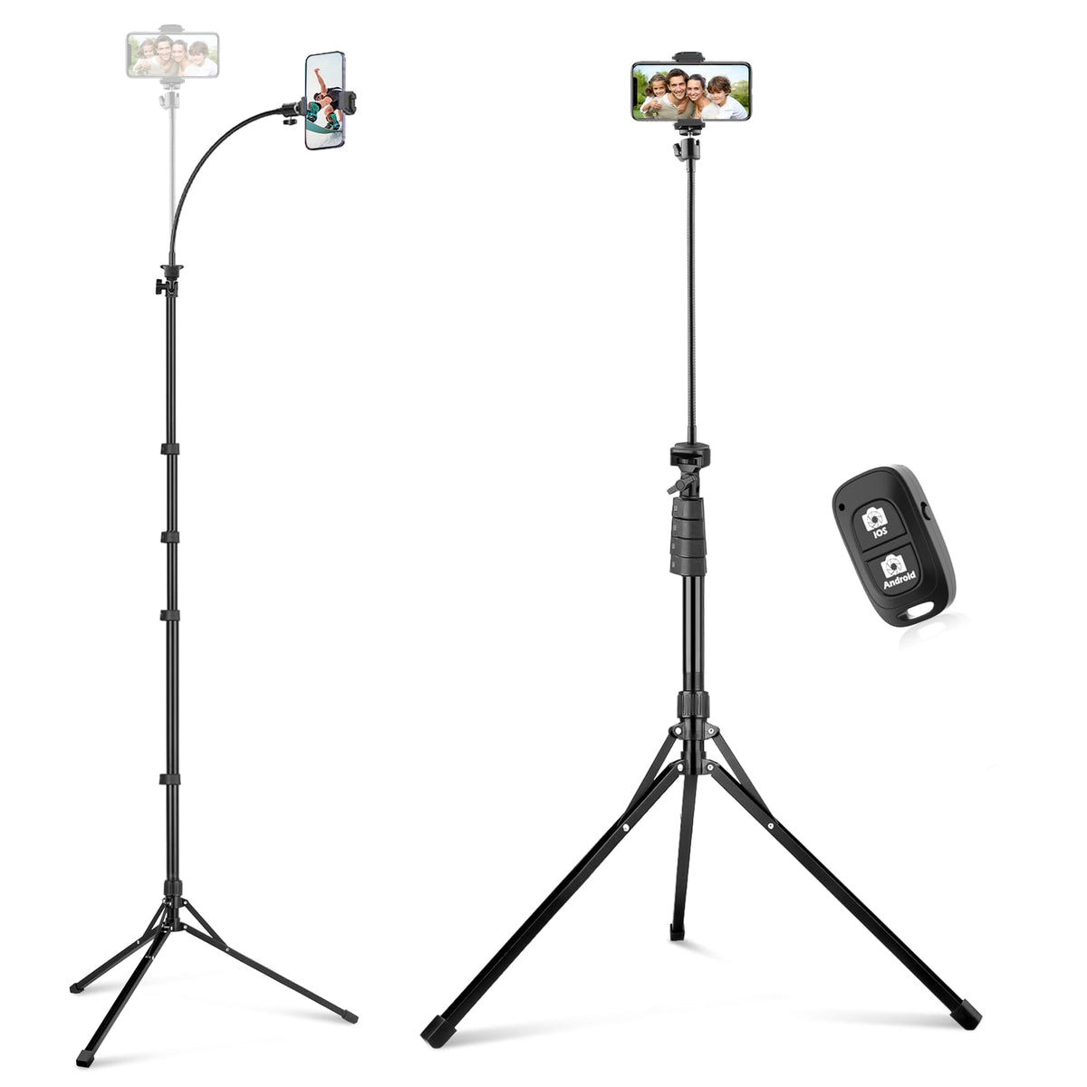 SENSYNE 62" Phone Tripod for iPhone, Extendable Selfie Stick Tripod Stand with Wireless Remote and Phone Holder, Cell Phone Tripod for Video Recording, Compatible with iPhone Android