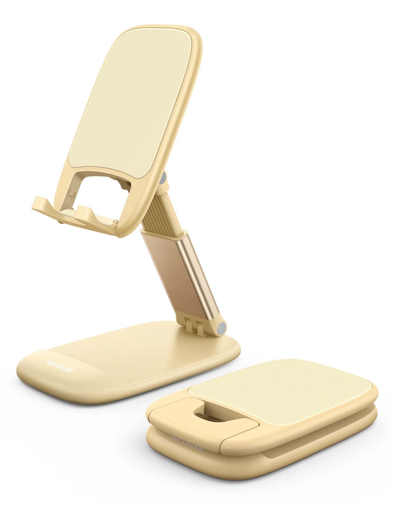 Lamicall Cell Phone Stand for Desk, Height Angle Adjustable Phone Holder | Foldable, Portable, for iPhone 17 16 15 14 13 12 11 Pro Max Plus Air Galaxy S25, Office Gift, Telephone Accessories, Black