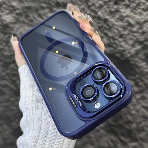 Luxury Magnetic Shockproof Phone Case For iPhone 17 Pro Max 16 15 14 13 12 11 Magsafe Funda Stand Glass Lens Protector Cover