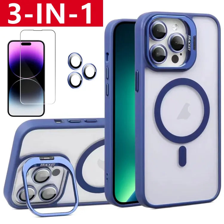 3-in-1 Shockproof Stand Protective Case for iPhone 17 Pro Max 17 16 15 14 13 12 11, with Screen Protector & Camera Lens Protector iPhone Case Cover