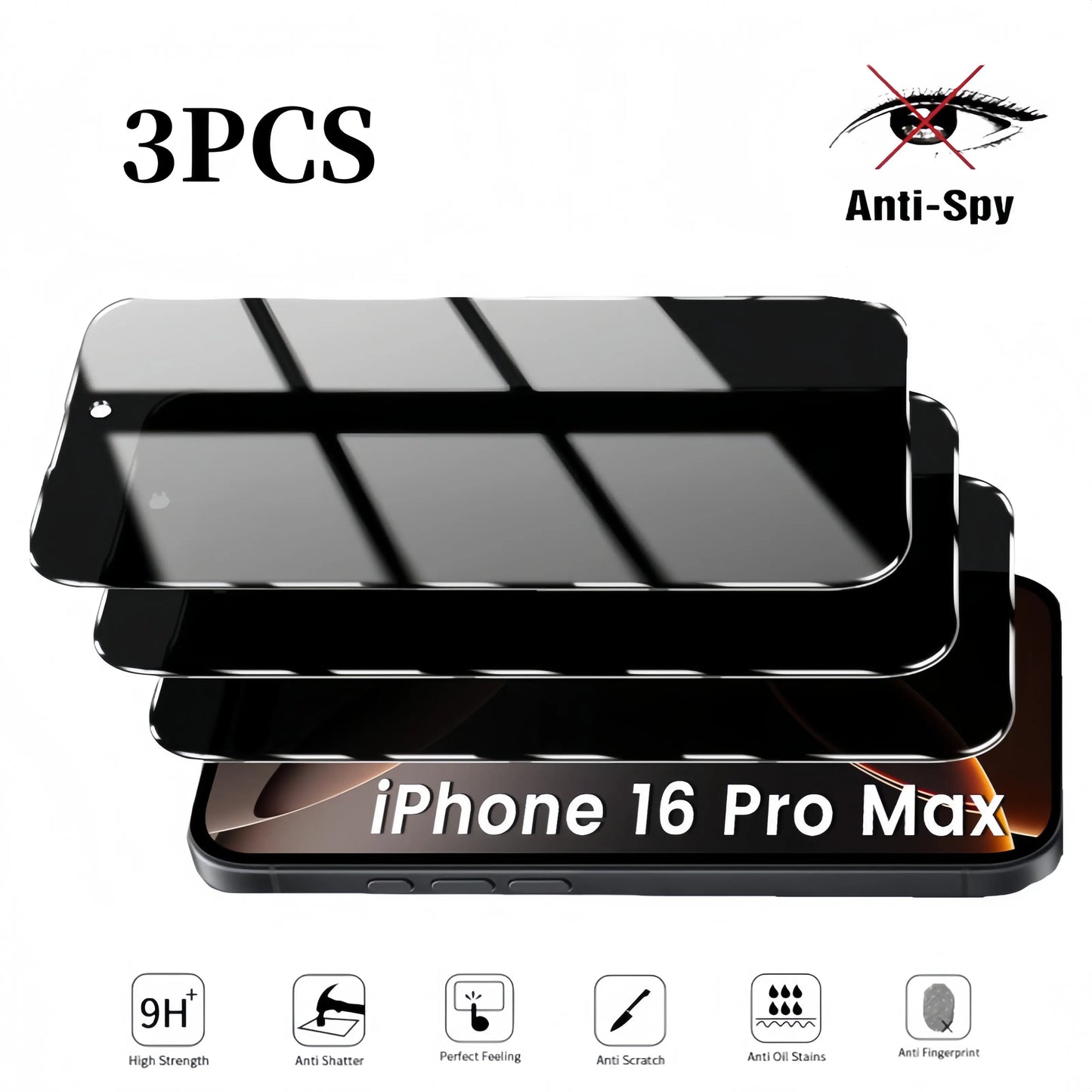 [8in1] 5-Piece Privacy Screen Protector for iPhone 16E 16 15 14 13 17 Pro Max Plus 17 Air with 3-piece Camera Lens Protector Anti Spy Tempered Glass Film 9H Hardness Case Friendly