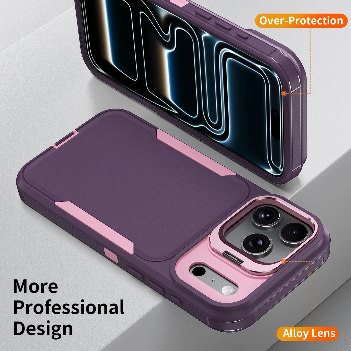 Heavy Duty Shockproof Case for iPhone 17/15/14/13/12 Pro Max with Camera Kickstand, Military Grade Drop Protection, Rugged Full Body Protective Cover