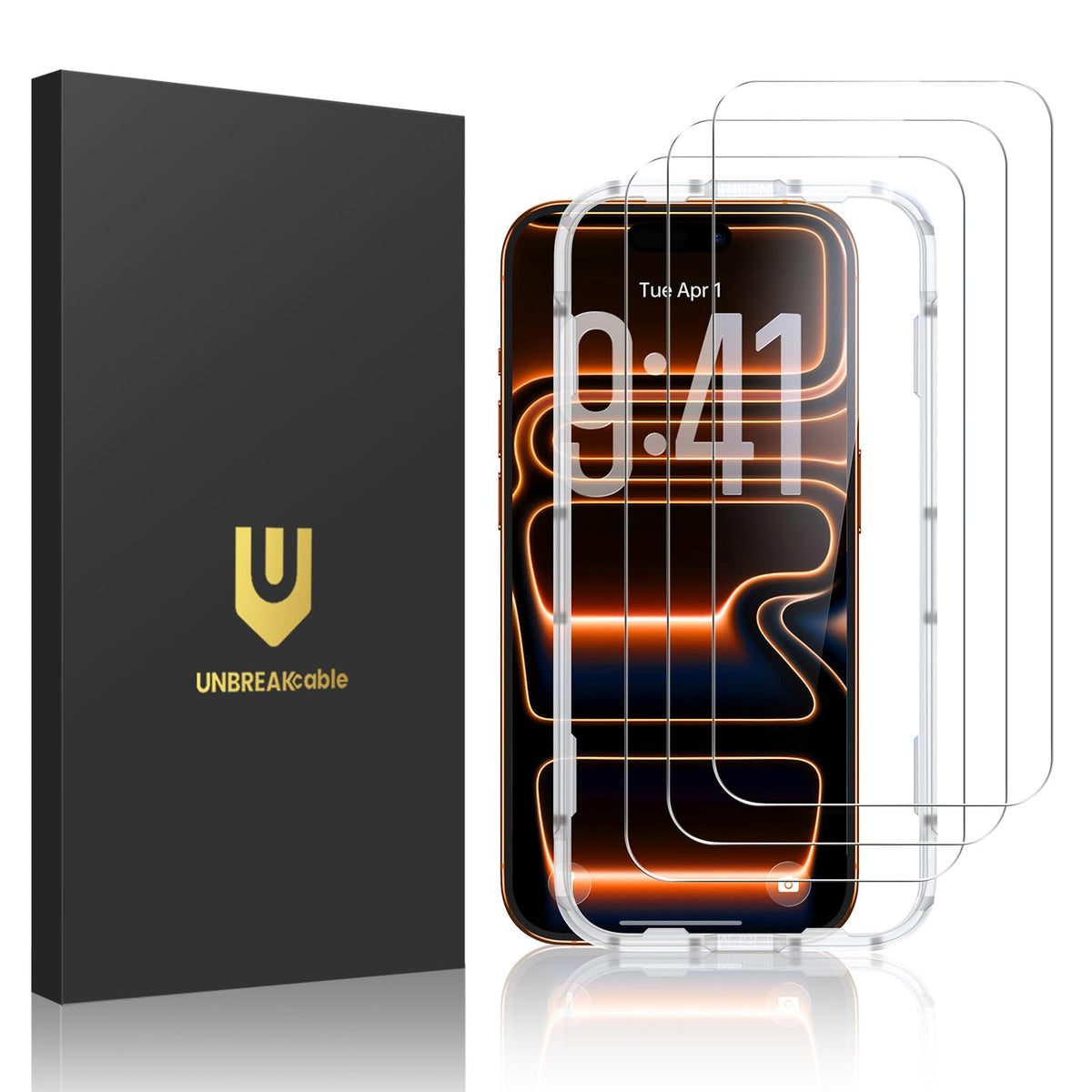 UNBREAKcable 3-Pack Screen Protector for iPhone 17 Tempered Glass | Shatterproof, Easy Install, 9H Hardness, 99.99% HD Clear, Bubble-Free, Anti-Fingerprint, Scratch Resistant, Case Friendly