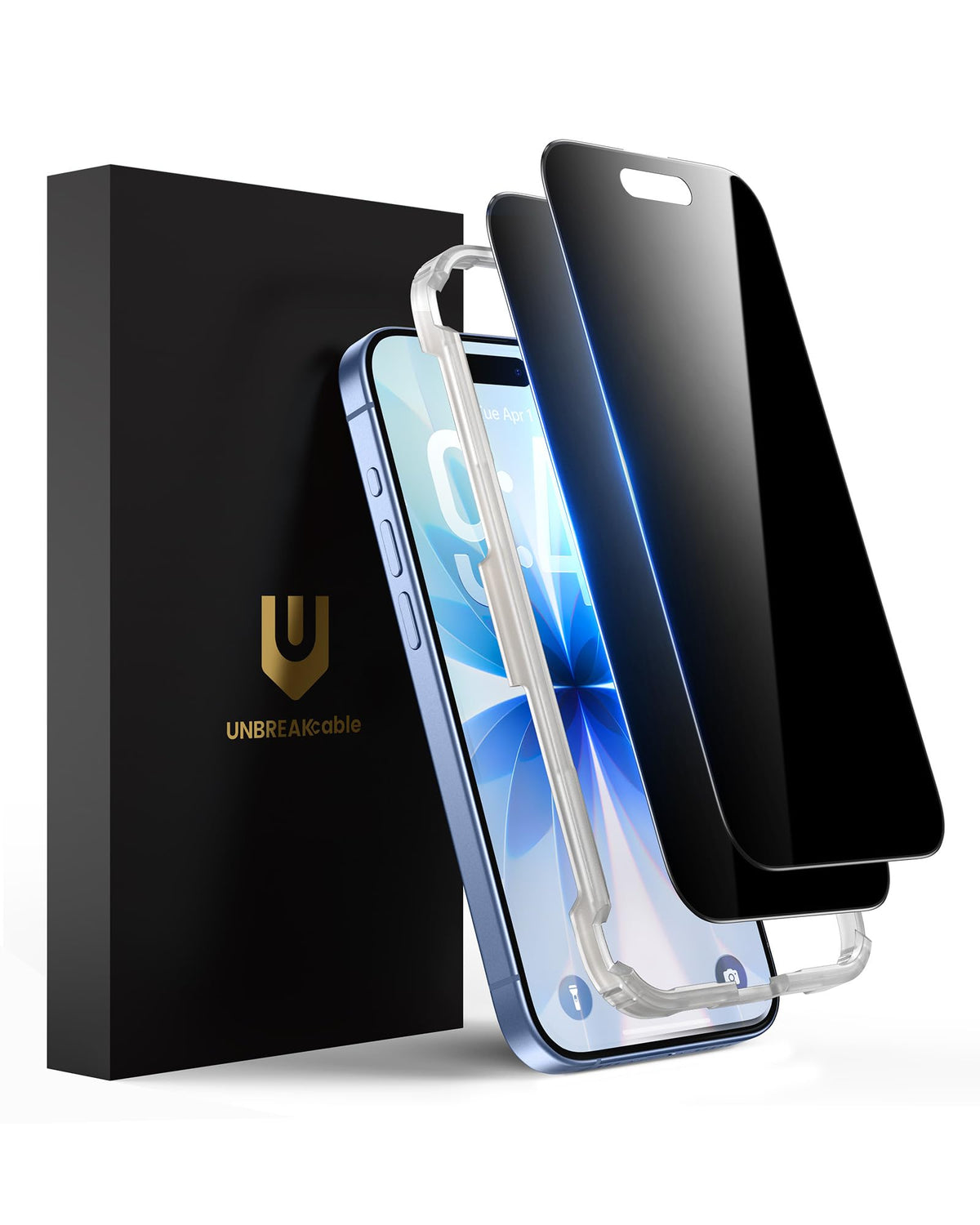 UNBREAKcable Privacy Screen Protector for iPhone 15, 2-Pack | True 28° Anti-Spy, Shatterproof Tempered Glass, 9H Hardness, Easy Install, Bubble-Free, Anti-Scratch, Case Friendly