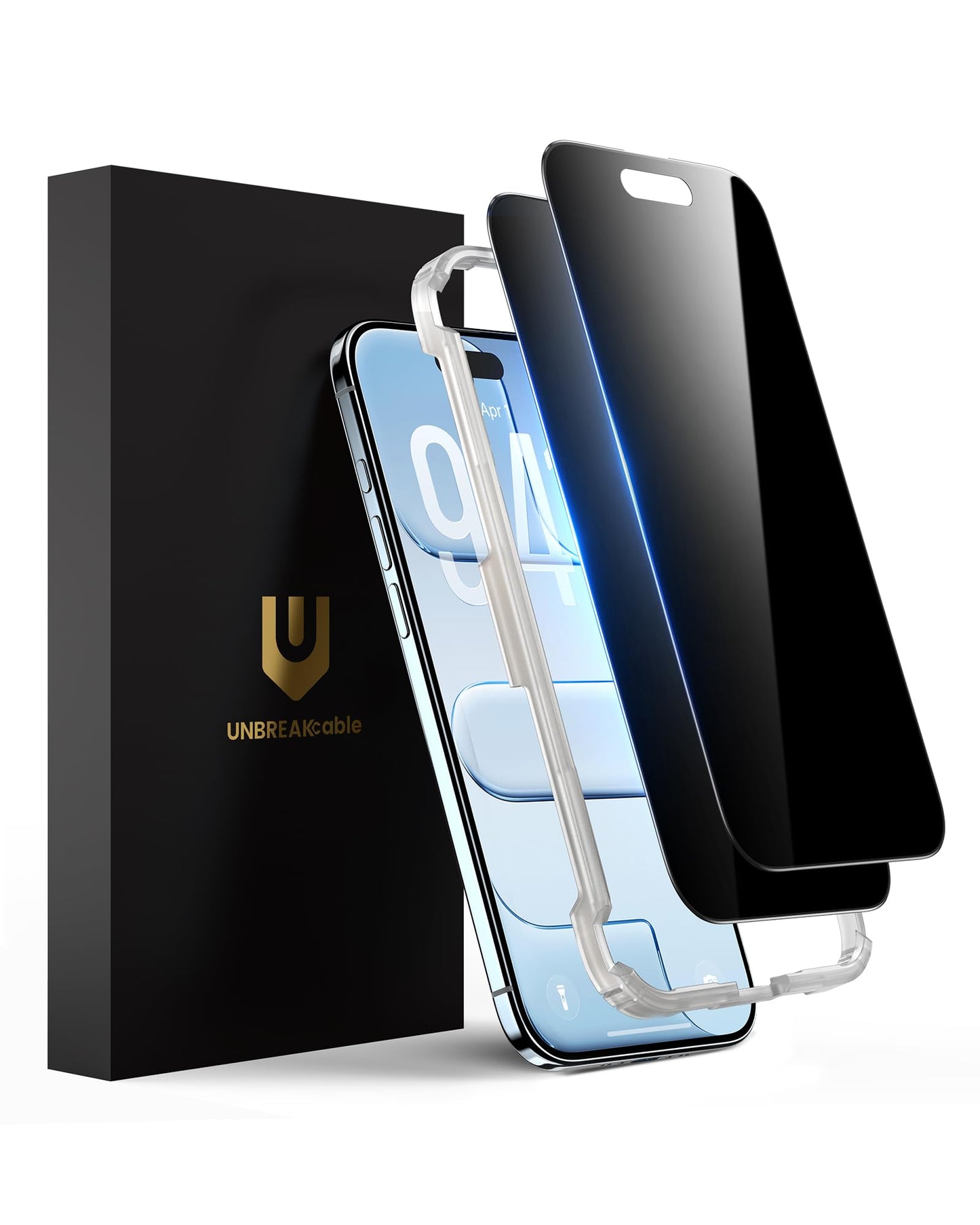 UNBREAKcable Privacy Screen Protector for iPhone 15, 2-Pack | True 28° Anti-Spy, Shatterproof Tempered Glass, 9H Hardness, Easy Install, Bubble-Free, Anti-Scratch, Case Friendly