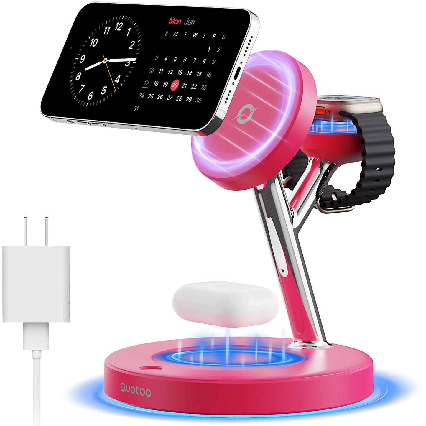 3 in 1 MagSafe Wireless Charger Stand for iPhone Apple Watch AirPods | Adjustable Blue Ambient Light,15W Magnetic Charging Station for iPhone 17 16 15 14 13 12 Series wireless charging station