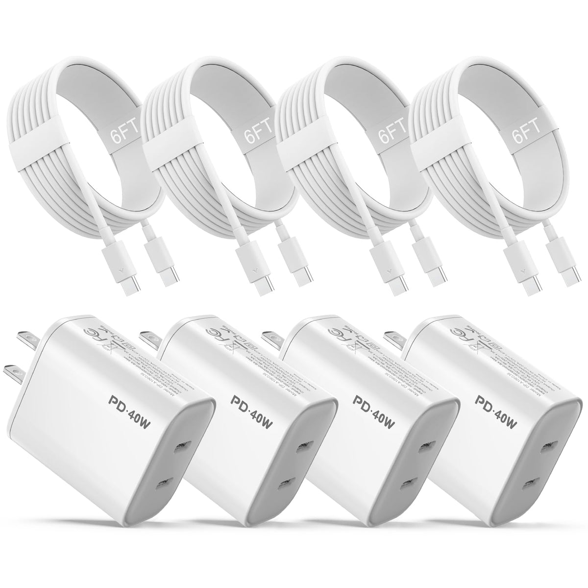 iPhone 17 16 15 Charger, USB C Charger, 4Pack Fast Wall Charging with Cable | USB-C Chargers Block (4-Pack 6 ft Cable Included) for iPhone 17/16/15/15 Pro/15 Pro Max/iPad Pro/AirPods Samsung & More