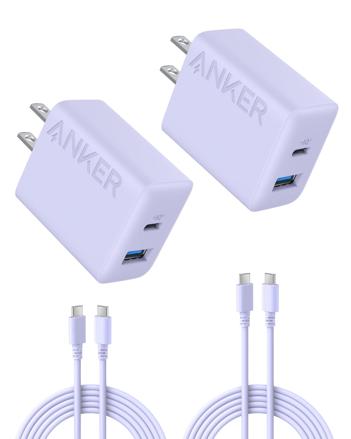Anker Phone Charger, 20W USB C Charger Block, Type C Charger Fast Charging | For iPhone 17/17 Plus/17 Pro Max/16/16 Plus/16 Pro Max/15 Pro Max/iPad Pro and More (2-Pack with 2 Cables, White)