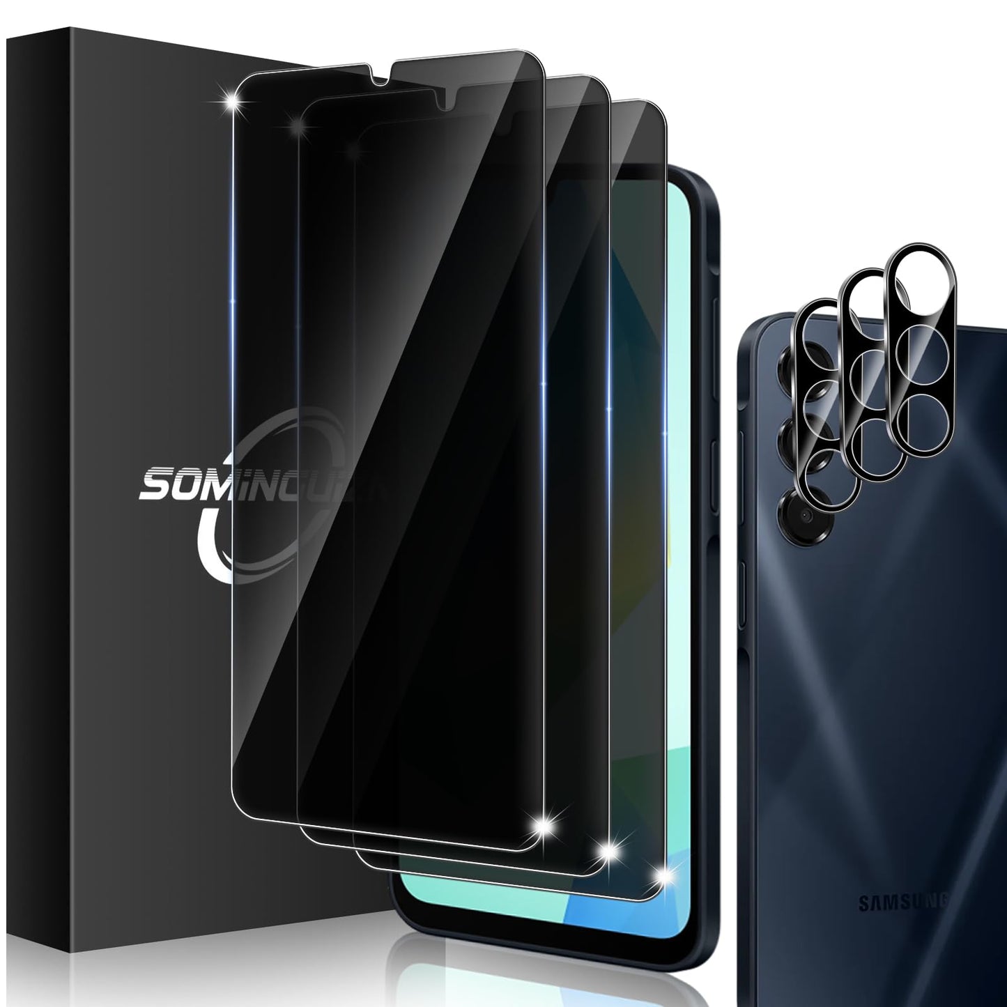 3+3 for Samsung Galaxy A26 5G Privacy Screen Protector Camera Protector | 9H Tempered Glass Cell Phone Protector Camera Lens Protector