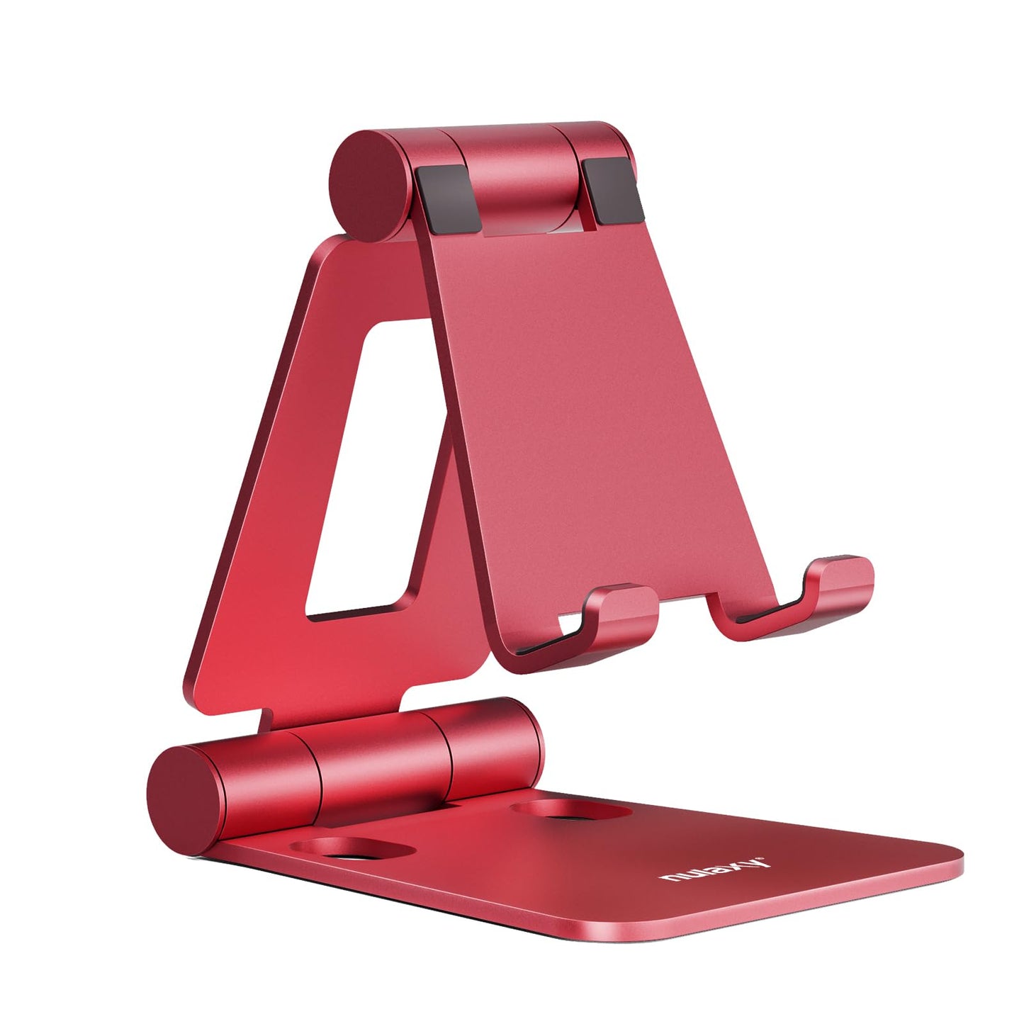 Nulaxy Full Aluminum Dual Folding Cell Phone Stand for Desk, Black | Height Angle Adjustable, Portable, Anti-Slip Base, Fits 18mm Thick Case Smartphone, Nintendo Switch Desk Essential Accessory