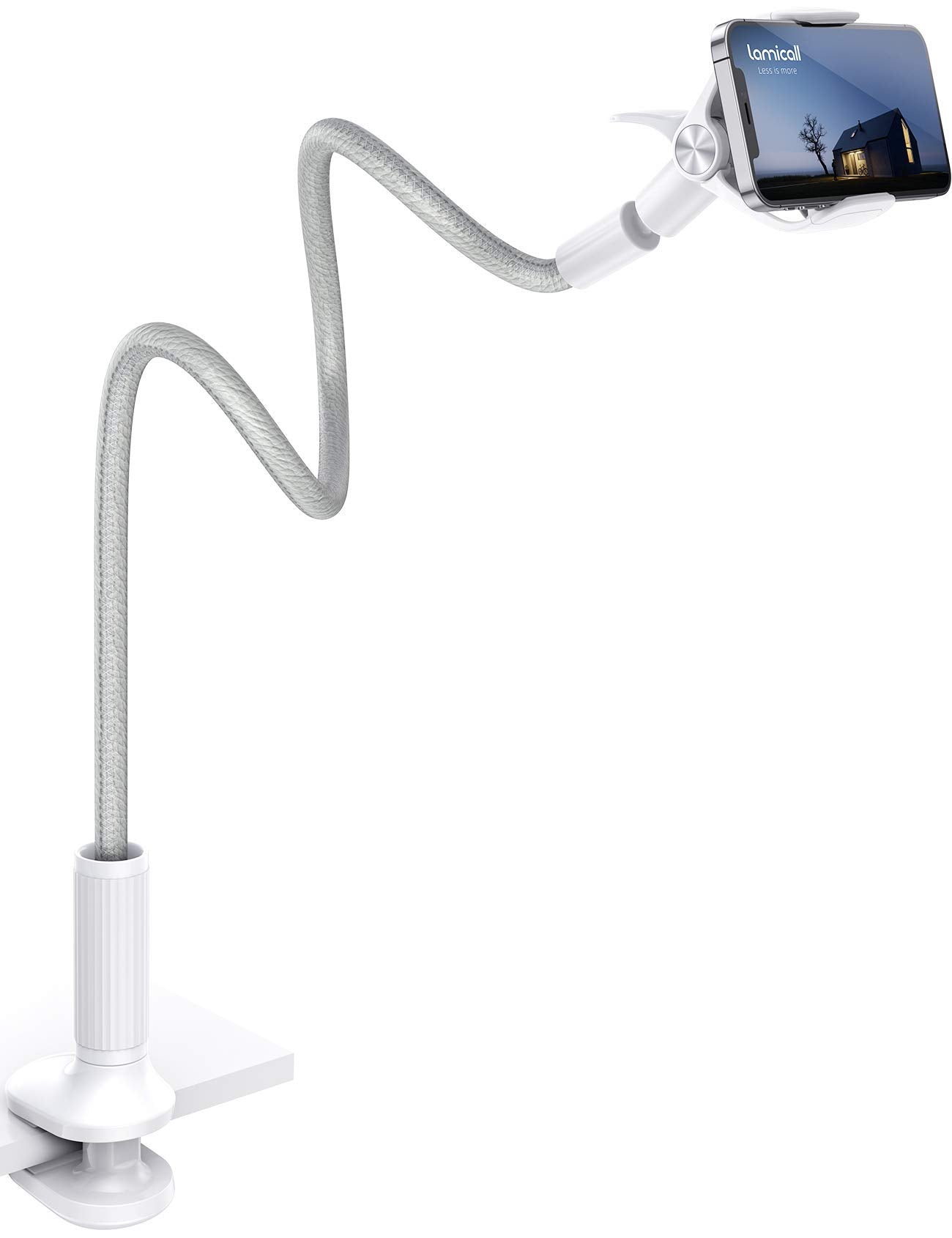 Lamicall Nylon Braided Gooseneck Phone Holder for Bed, 38" Overall Length | 360° Rotating Phone Clamp, Aluminum Core Flexible Arm, Stable Hands-Free Viewing for Bed, Desk, Headboard, Fits 4-7" Phones