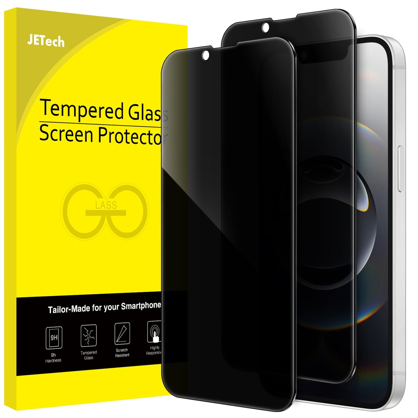 JETech Privacy Screen Protector for iPhone 16 Pro Max, 2-Pack | Anti-Spy Privacy Protection, Tempered Glass, Easy Installation Tool, Anti-Scratch Design