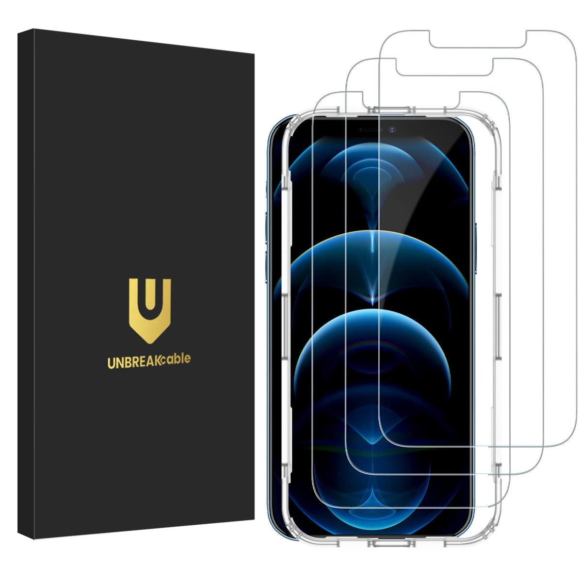 UNBREAKcable 3-Pack Screen Protector for iPhone 16 Tempered Glass | Shatterproof, Easy Install, 9H Hardness, 99.99% HD Clear, Bubble-Free, Anti-Fingerprint, Scratch Resistant, Case Friendly