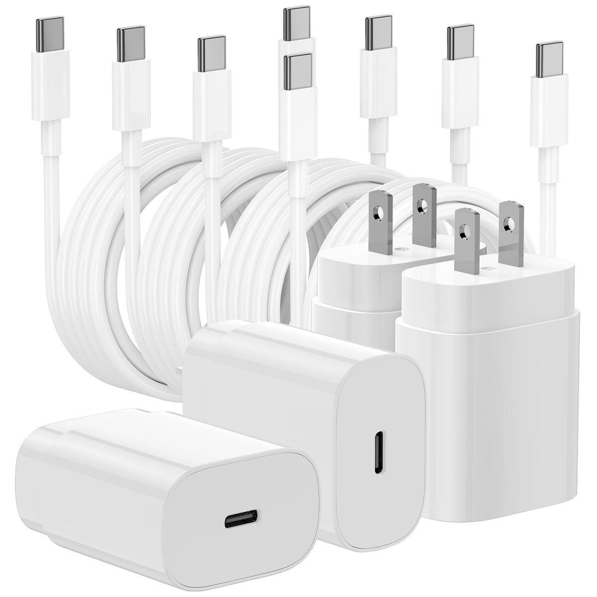 Type C Charger Fast Charging,4Pack 25W Super USB C Fast Charger Block | with 6ft+10ft USB-C Cables ×2 for Samsung Galaxy S26 S25 S24 S23 S22 S21 Plus/Ultra, for iPhone 17 16 15,Android Phones,Black