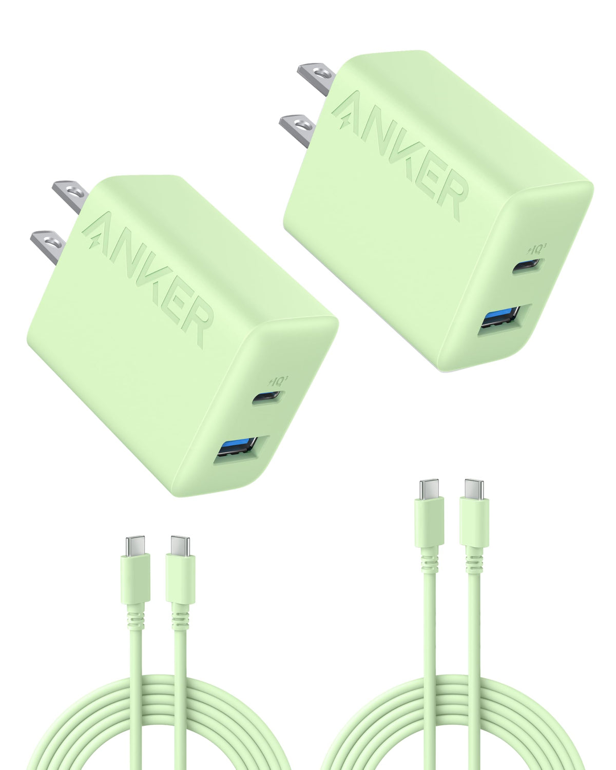 Anker Phone Charger, 20W USB C Charger Block, Type C Charger Fast Charging | For iPhone 17/17 Plus/17 Pro Max/16/16 Plus/16 Pro Max/15 Pro Max/iPad Pro and More (2-Pack with 2 Cables, White)
