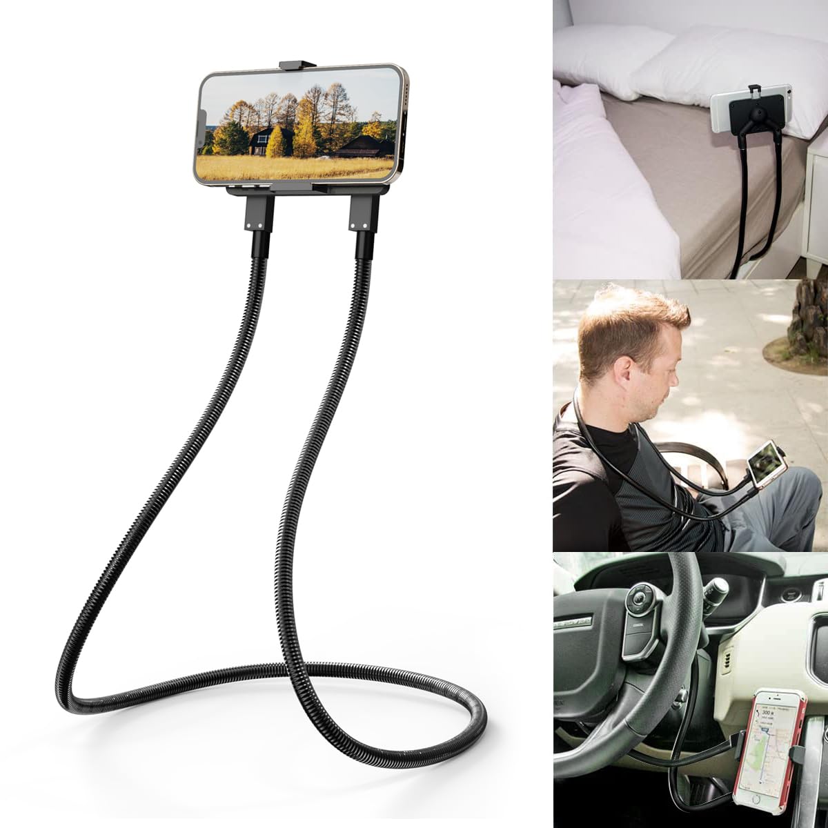 Cell Phone Holder, Universal Mobile Phone Stand, Lazy Bracket, DIY Flexible Mount Stand with Multiple Function (Black)