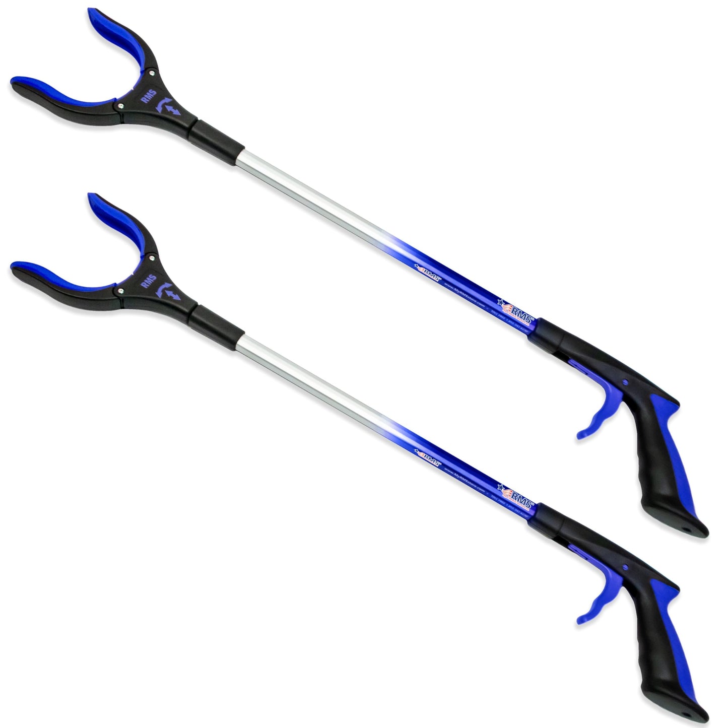 RMS 2-Pack 32 Inch Extra Long Grabber Reacher with Rotating Jaw (Yellow) | Mobility Aid Reaching Tool to retrieve household items from floors, shelves, vehicles and tight spaces