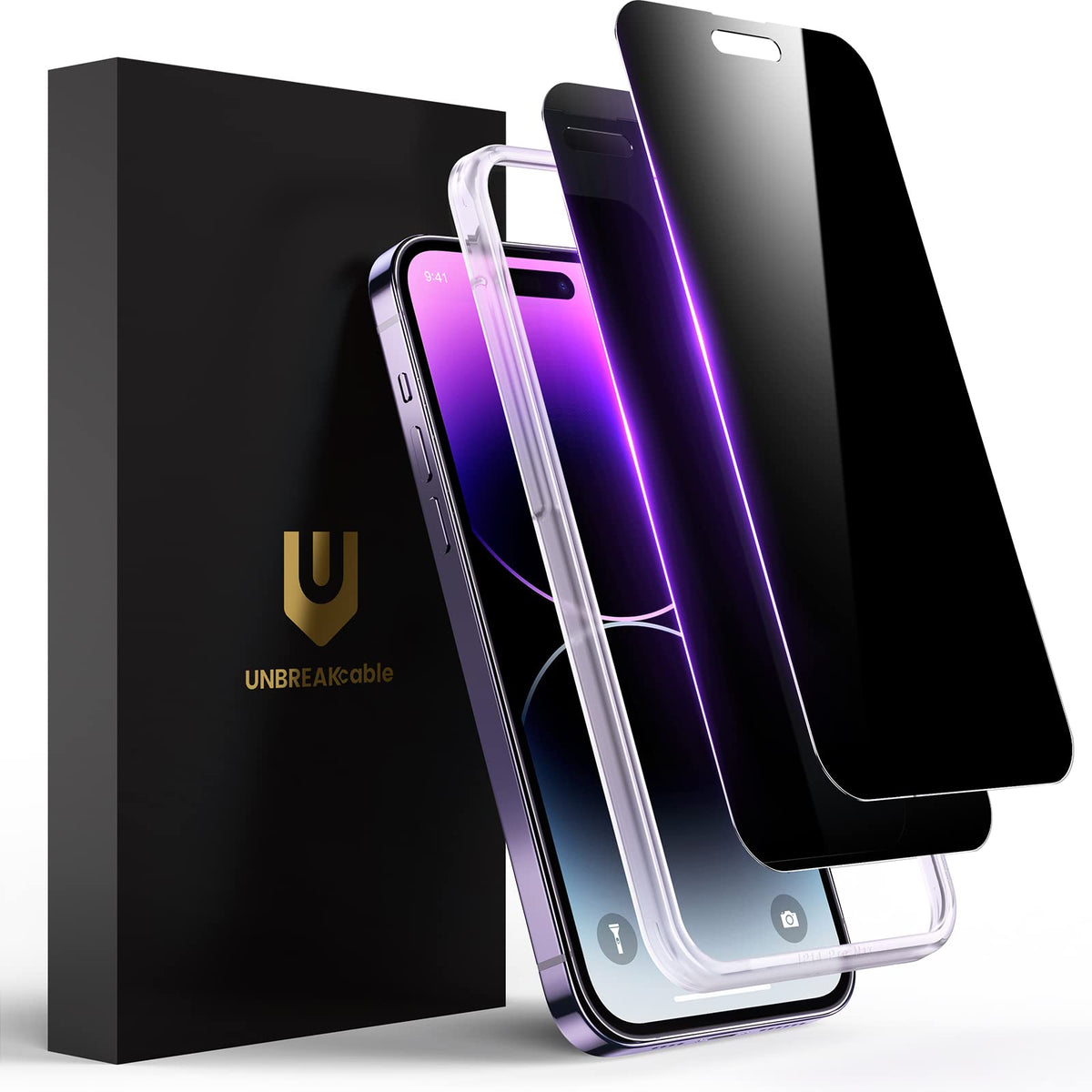 UNBREAKcable Privacy Screen Protector for iPhone 15, 2-Pack | True 28° Anti-Spy, Shatterproof Tempered Glass, 9H Hardness, Easy Install, Bubble-Free, Anti-Scratch, Case Friendly
