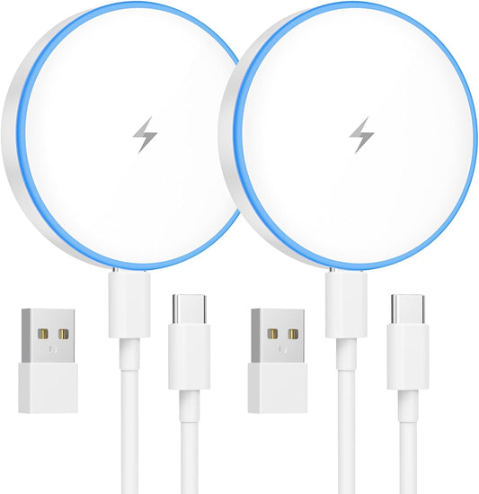 MagSafe Charger 2 Pack Magnetic Wireless Charger Fast Charging Pad | Two USB-C cables and two USB-A adapters, compatible with iPhone 17/16/15/14/13/12 Series and AirPods 4/3/2/Pro