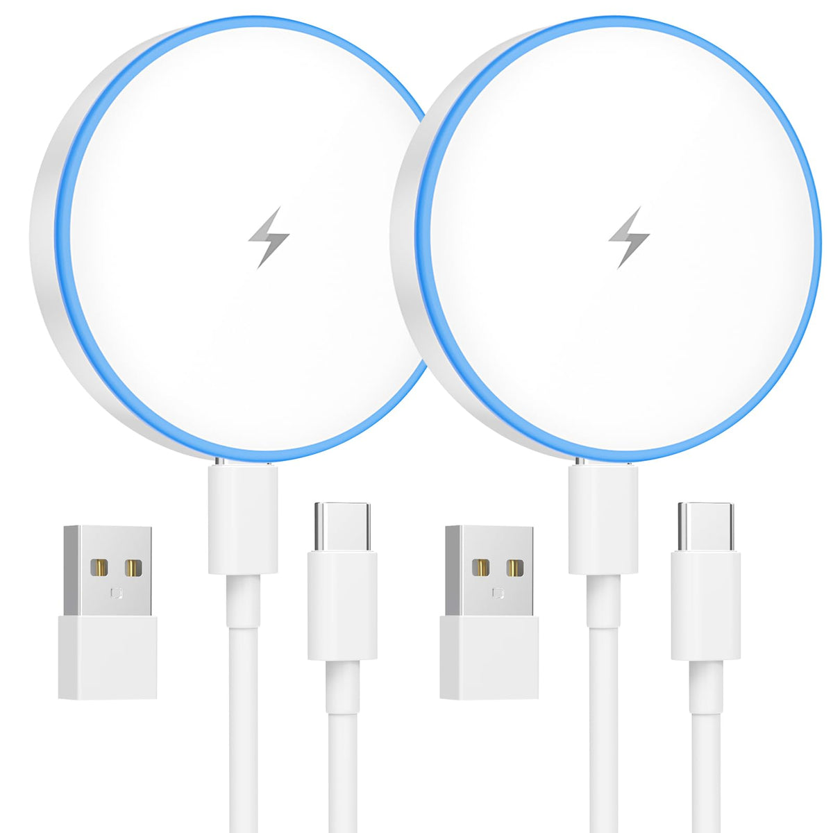 MagSafe Charger 2 Pack Magnetic Wireless Charger Fast Charging Pad | Two USB-C cables and two USB-A adapters, compatible with iPhone 17/16/15/14/13/12 Series and AirPods 4/3/2/Pro