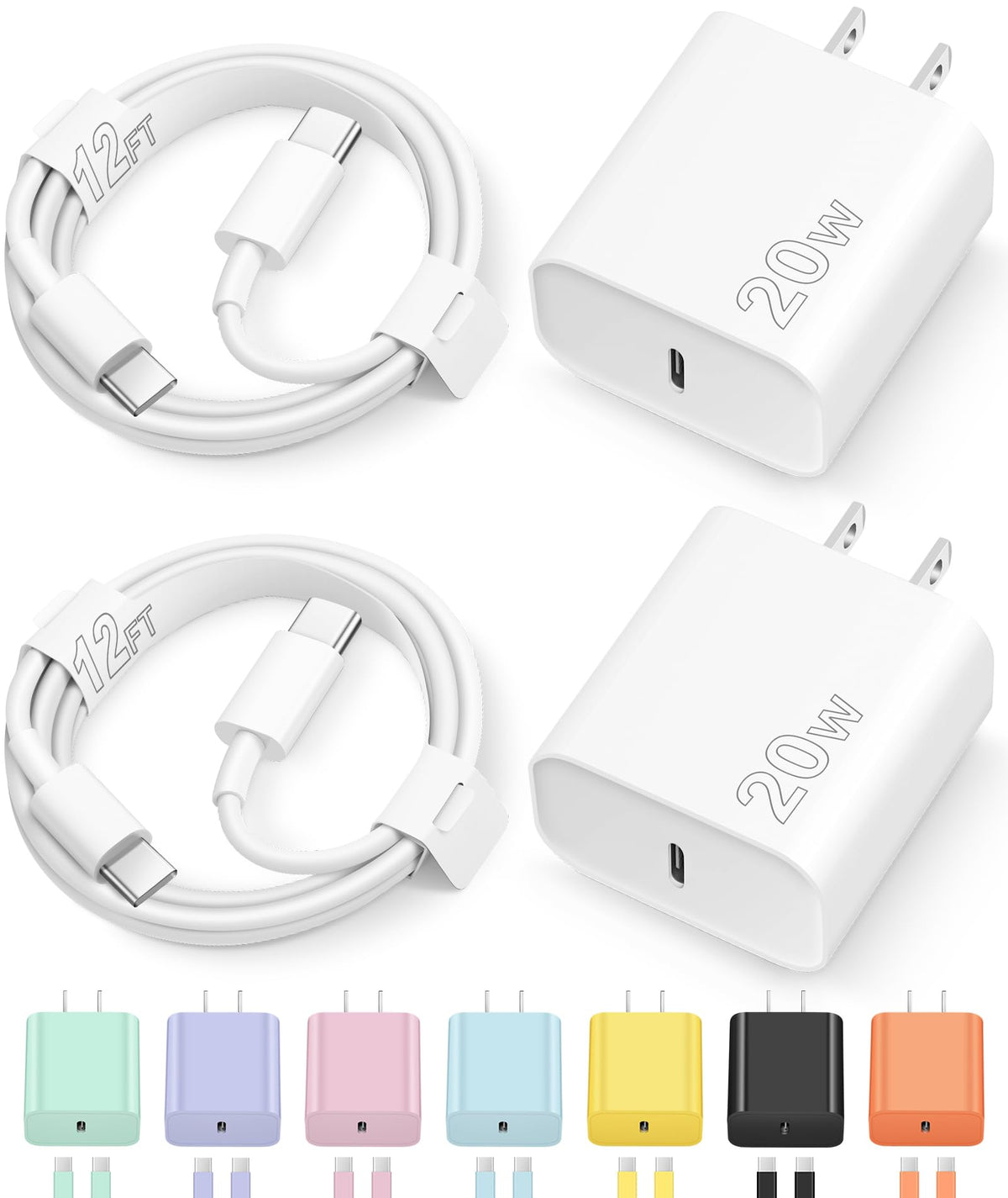 iPhone 17 16 15 Charger Fast Charging Type C Chargers USB C Charger Block | for iPhones, iPads,Tablets, Android phones,20W iPhone Charger USB-C Power Adapter,with Long 6FT USB-C Charging Cables