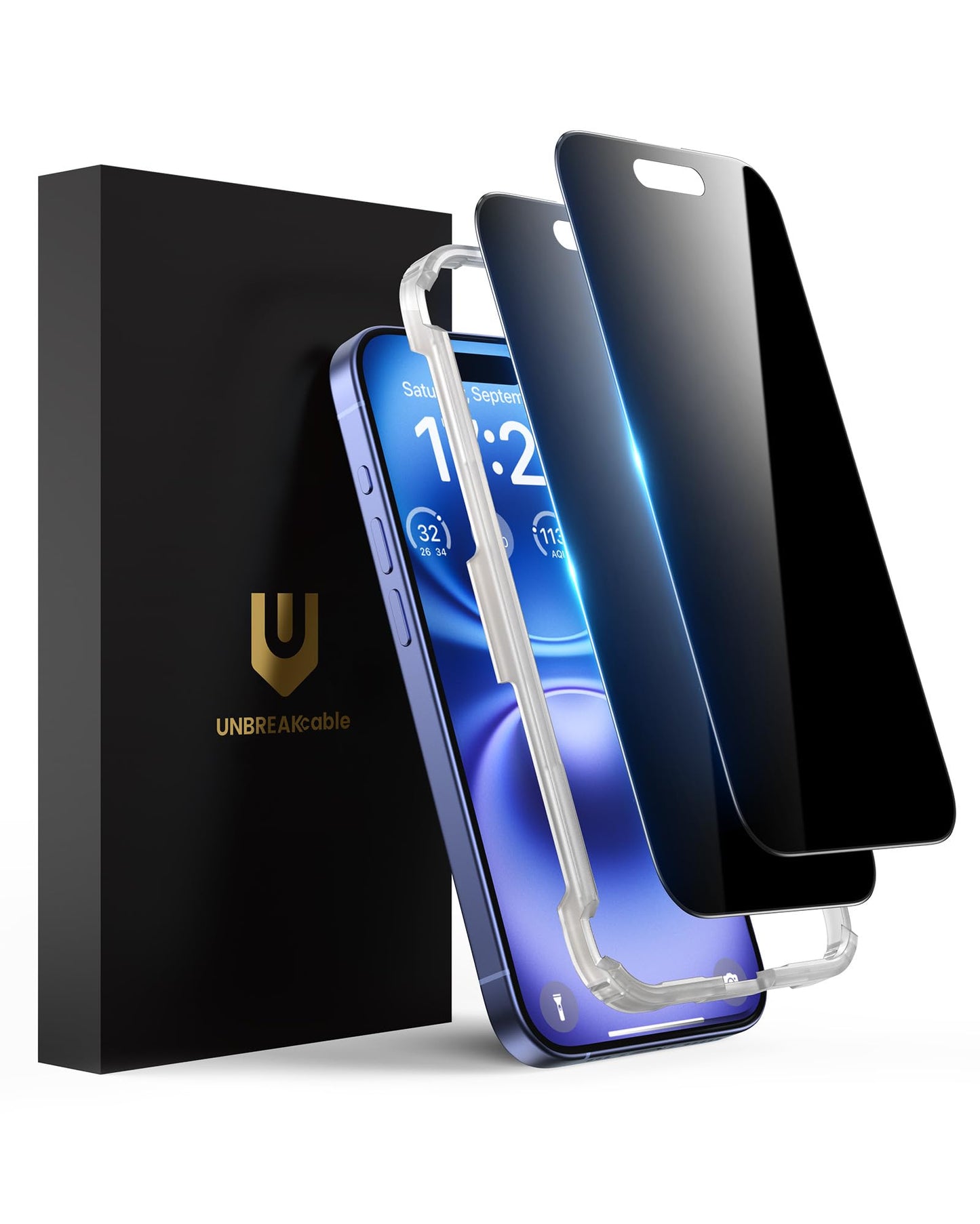 UNBREAKcable Privacy Screen Protector for iPhone 15, 2-Pack | True 28° Anti-Spy, Shatterproof Tempered Glass, 9H Hardness, Easy Install, Bubble-Free, Anti-Scratch, Case Friendly