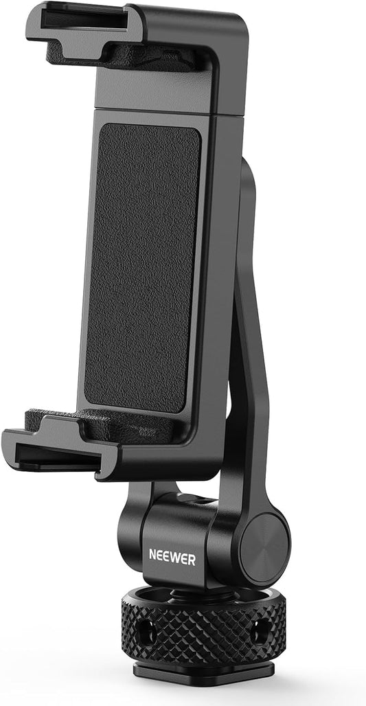 NEEWER GA010 Phone Tripod Mount, 65–90mm Adjustable Phone Clamp Holder with 1/4" Thread, 180° Tilt, 360° Swivel, Cold Shoe Accessories Compatible with iPhone 17 Pro Max Samsung S26 Ultra & More