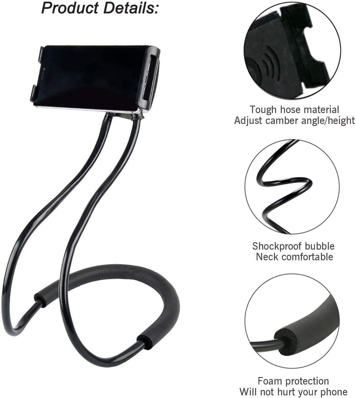 Cell Phone Stand Hanging on Neck Upgraded, Hands-Free Mobile Phone Holder Clip on Bed/Table 360° Rotation iPhone Tablet Mount Bracket, 27.6''/70 cm Length for 4.7''-6.7'' Screen