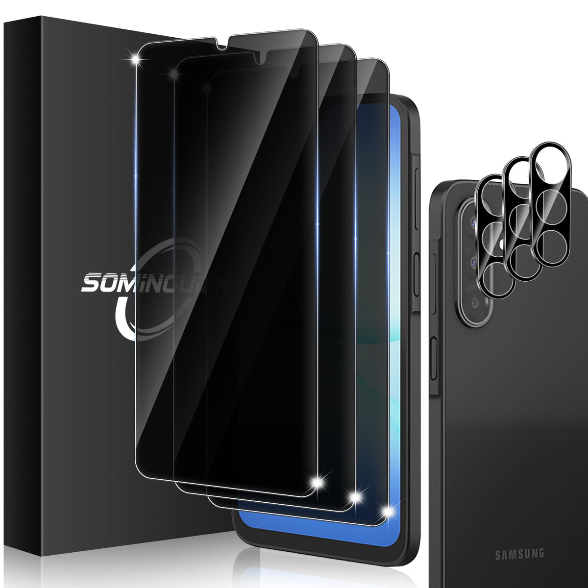 3+3 for Samsung Galaxy A26 5G Privacy Screen Protector Camera Protector | 9H Tempered Glass Cell Phone Protector Camera Lens Protector