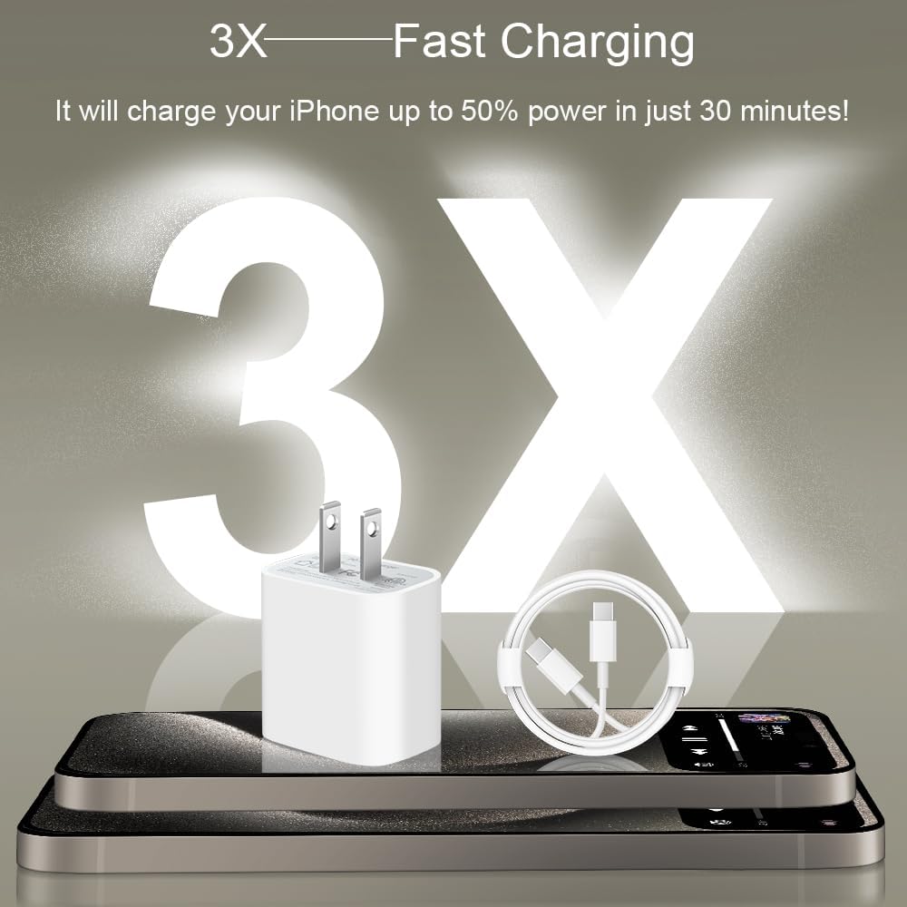 iPhone 17 16 15 Charger Fast Charging 3+3Pack 20W USB C Wall Charger with 6FT Fast Charging Cable Compatible with iPhone 17/17 Air/17 Pro/17 Pro Max/iPhone 16/15 Series, iPad Pro/AirPods