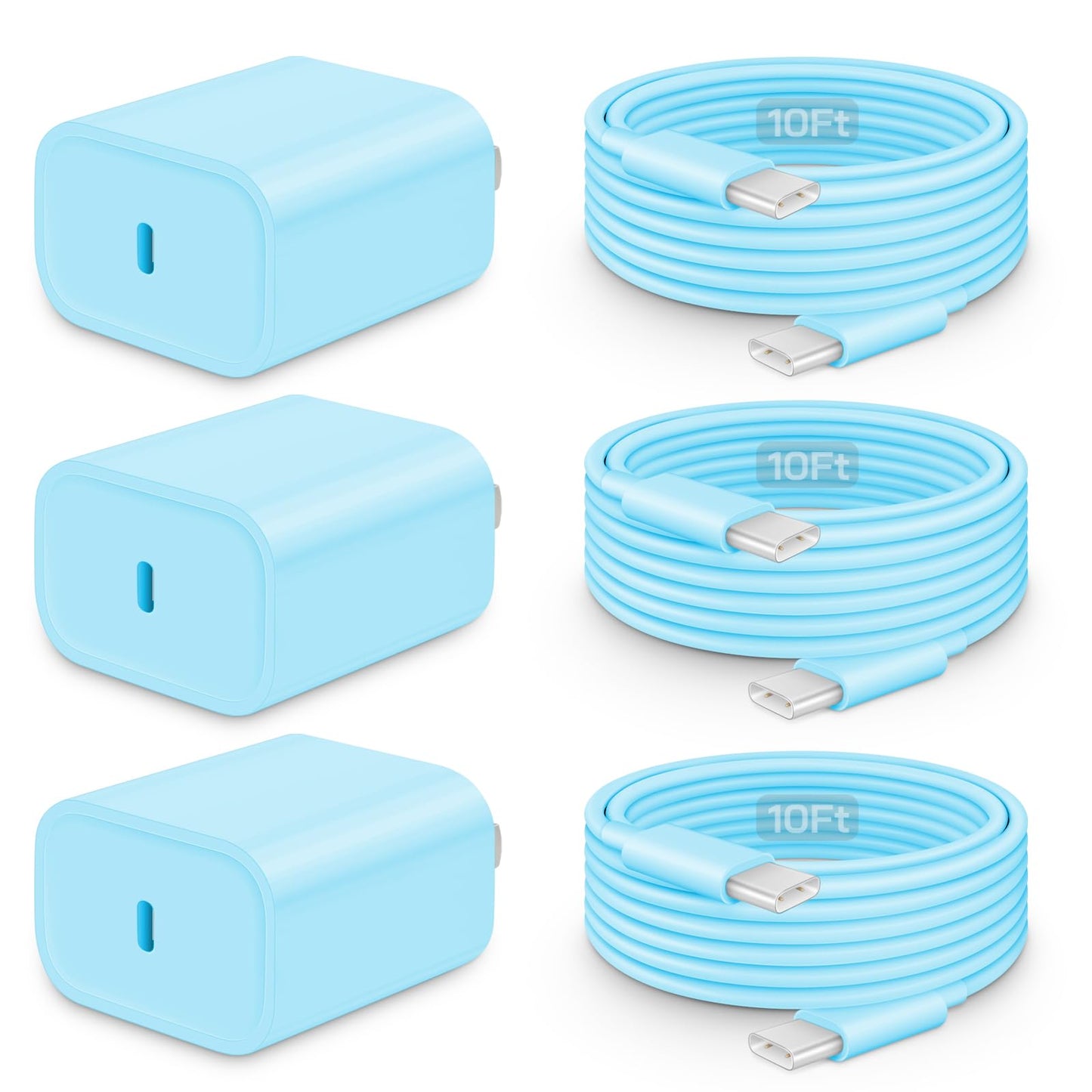 20W Fast Charger for iPhone 17/16/15 with 6FT Cable [3-Pack] | USB-C Wall Charger & C-to-C Cable, Compatible with iPhone 17/16/15 Series, USB-C iPad Pro/Air/Mini & More