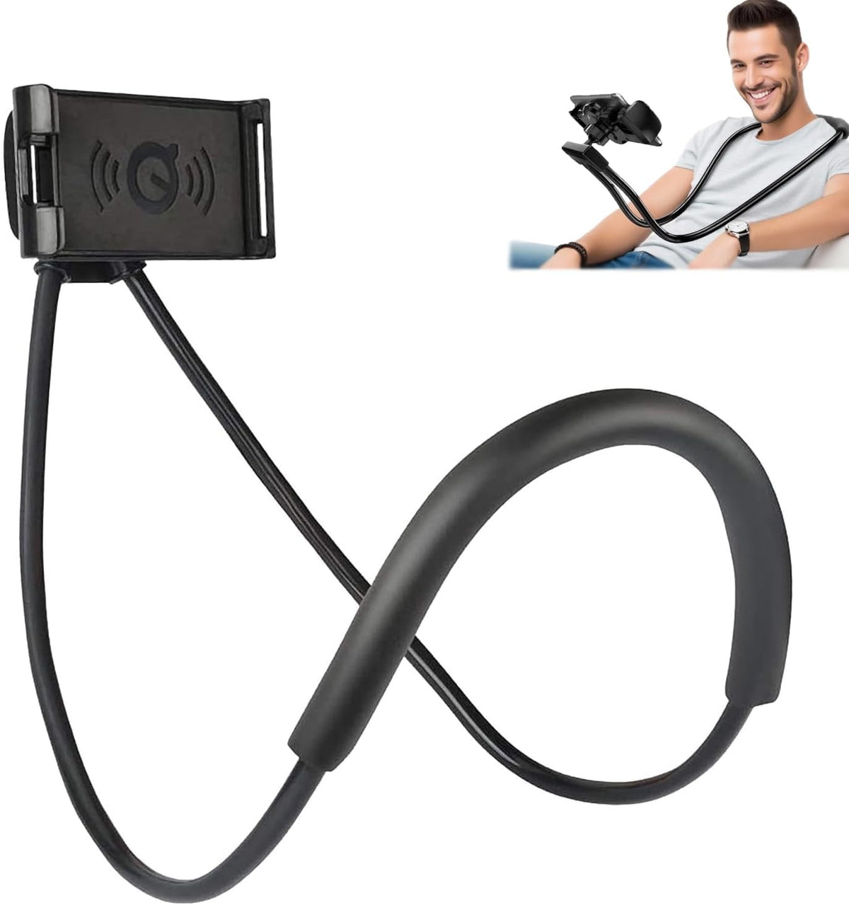 Cell Phone Stand Hanging on Neck Upgraded, Hands-Free Mobile Phone Holder Clip on Bed/Table 360° Rotation iPhone Tablet Mount Bracket, 27.6''/70 cm Length for 4.7''-6.7'' Screen