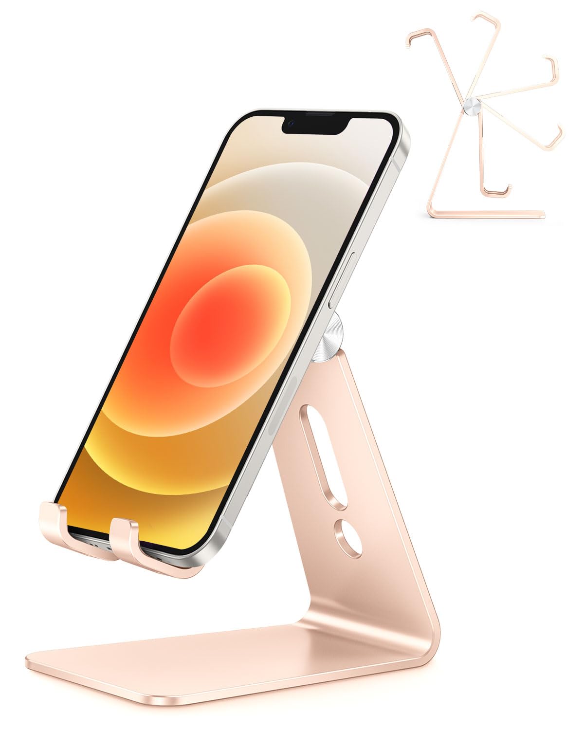 OMOTON C2 Adjustable Aluminum Cell Phone Stand with Charging Cutout, Silver | Sturdy 3mm Base with Non-Slip Silicone Pads, Multi-Angle, Works with 19mm Thick Cases Smartphones, Desktop Recording Facetime