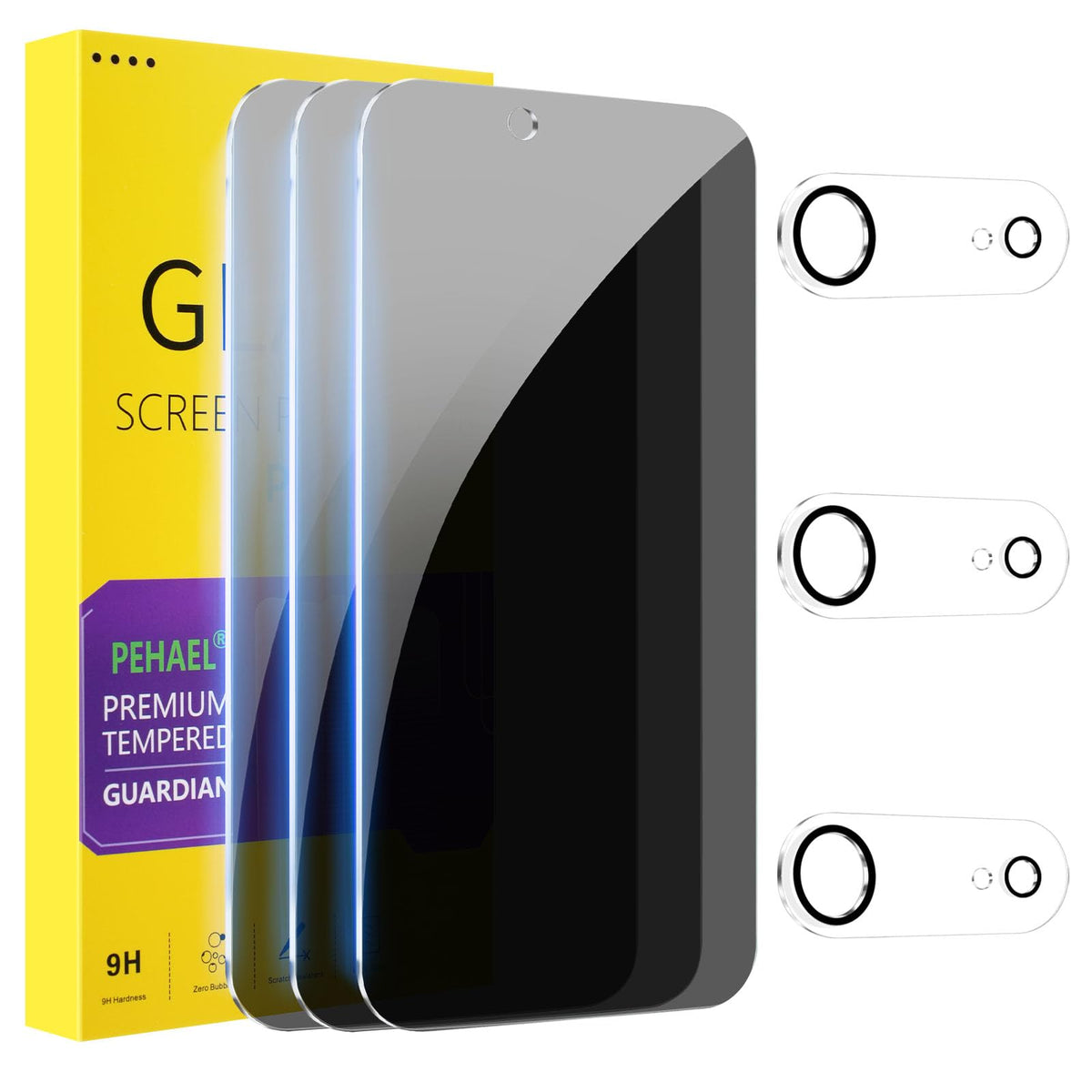 PEHAEL for iPhone 16 Pro Max Privacy Screen Protector+Camera Lens Protector | 3+3 Pack, Installation Frame, Cleaning kits, Anti-Spy Private, Anti-Scratch, 9H Tempered Glass, Case Friendly, [6.9 inch]