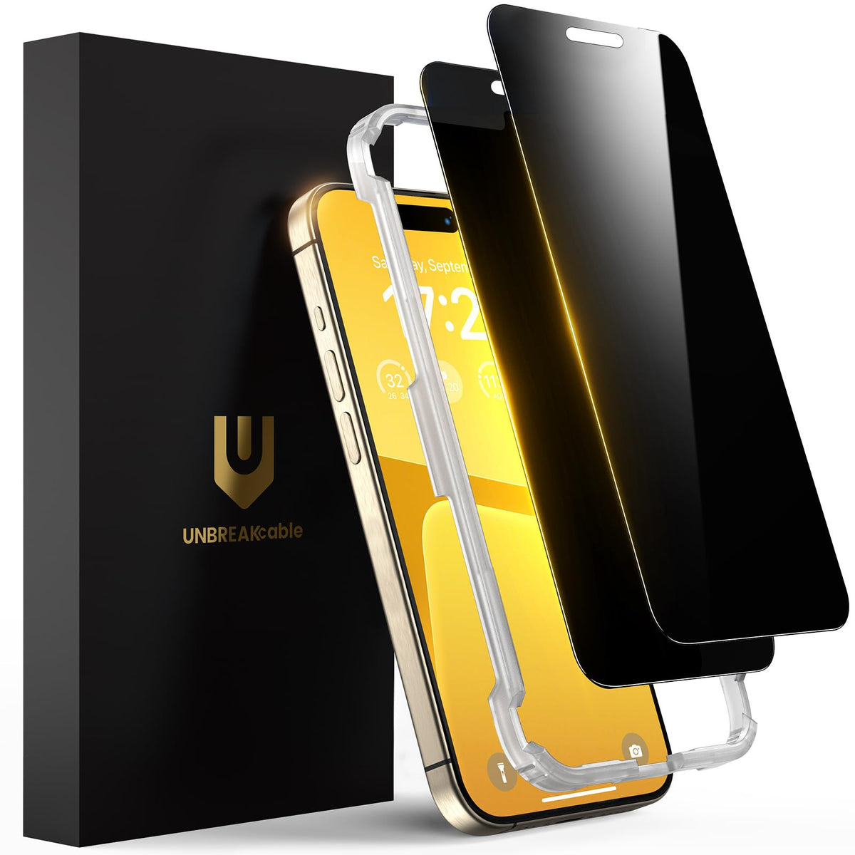 UNBREAKcable Privacy Screen Protector for iPhone 15, 2-Pack | True 28° Anti-Spy, Shatterproof Tempered Glass, 9H Hardness, Easy Install, Bubble-Free, Anti-Scratch, Case Friendly
