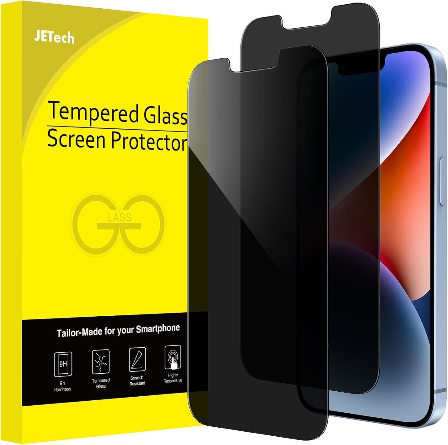 JETech Privacy Screen Protector for iPhone 14 Plus, 2-Pack | Anti-Spy Privacy Protection, Tempered Glass, Face ID Compatible