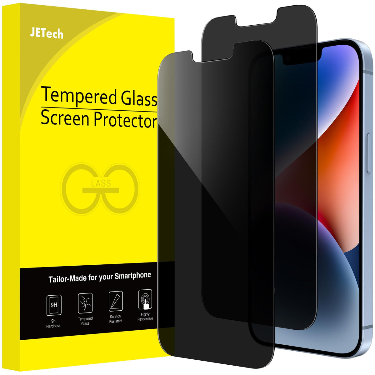 JETech Privacy Screen Protector for iPhone 14 Plus, 2-Pack | Anti-Spy Privacy Protection, Tempered Glass, Face ID Compatible