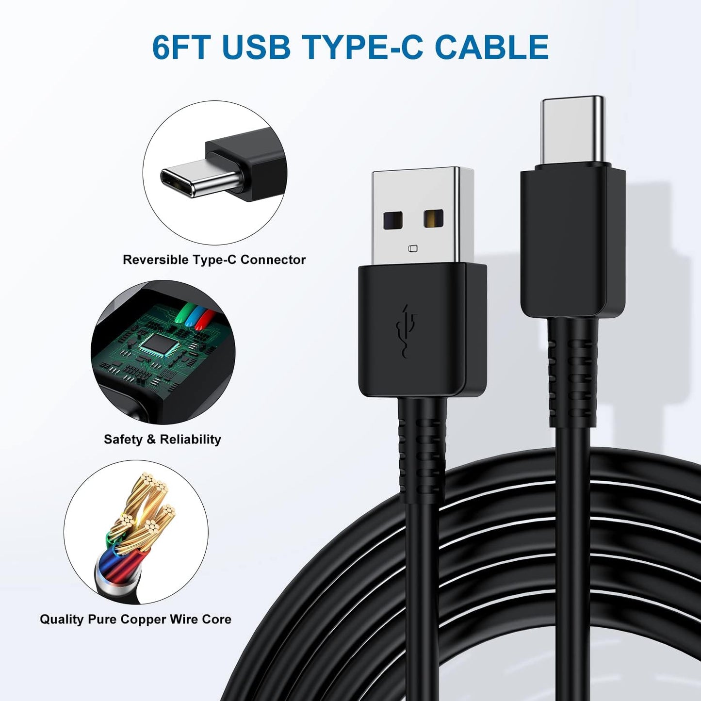 Type C Charger Fast Charging, 2 Pack USB C Android Phone Charger&6ft Cables | Wall Charger Blocks & 2x 6ft USB-C cables for Samsung Galaxy S8/S9/S10 Plus/S10e/S20/S21 Ultra/Plus, Note 8/9/10, Pixel 3