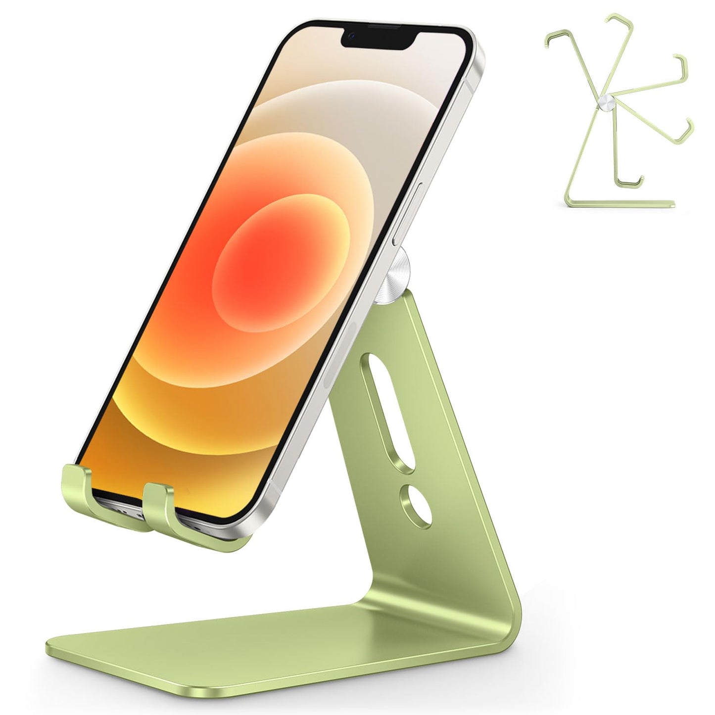 OMOTON C2 Adjustable Aluminum Cell Phone Stand with Charging Cutout, Silver | Sturdy 3mm Base with Non-Slip Silicone Pads, Multi-Angle, Works with 19mm Thick Cases Smartphones, Desktop Recording Facetime
